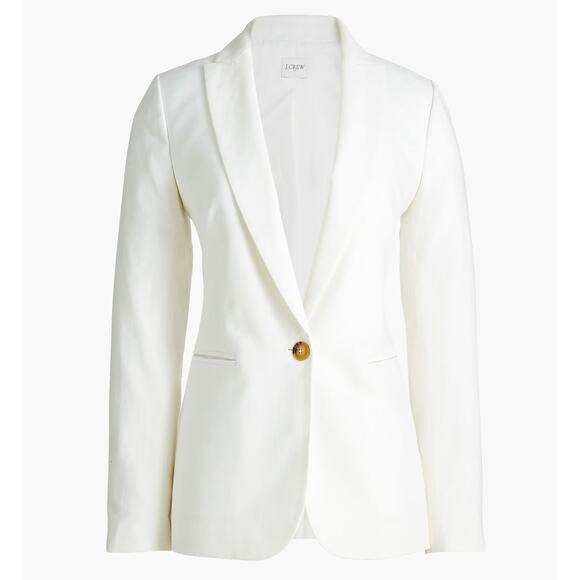 J.Crew Petite Linen-Blend One-Button Blazer SA 2P White Lined Long Sleeve Notch - Picture 3 of 9